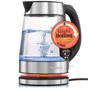 Speed-Boil Electric Kettle For Coffee & Tea - 1.7L Water Boiler 1500W, Borosilicate Glass, Easy Clean Wide Opening, Auto Shut-Off, Cool Touch Handle,