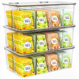 Utopia Home - Tea Bag Organizer With Lids, Clear Pantry Storage Box - (3 Pack) Stackable Partition Organizers or Holder With Lids For Drawers, Counte