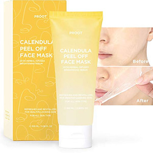 Calendula Peel Off Mask | With Herbal Infused Brightening Serum | Formulated with Real Calendula Flower Leaves and Extracts | Korean Skin Care, Vegan
