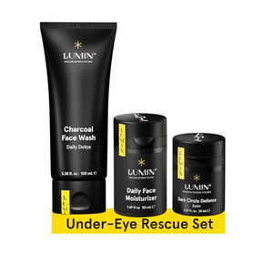 Lumin - No Baggage Trio - A skincare kit, Includes: Charcoal Face Wash Daily Detox, Daily Face Moisturizer & Dark Circle Defense Balm, Ideal for fine