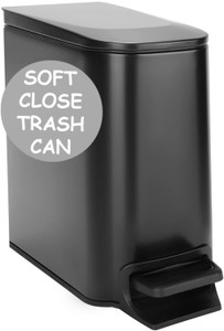 Homie Soft Close, Slim Trash Can 6 Liter / 1.6 Gallon with Anti - Bag Slip Liner and Lid, Use as Mini Garbage Basket, Slim Dust Bin, or Decor in Bath