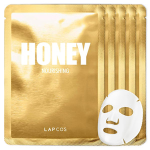 LAPCOS Honey Sheet Mask, Daily Face Mask with Hyaluronic Acid and Antioxidants to Hydrate and Tighten Dry Skin, Korean Beauty Favorite, 5-Pack