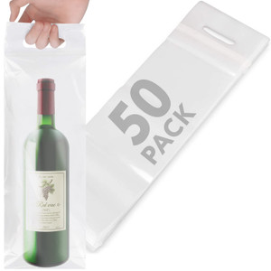 IMPRESA Plastic Wine Bags - Sealable Wine Bags & Tamper-Proof Seal - For Housewarming Gifts - Pack of 50, With Handles - Fits 25 Oz Bottles