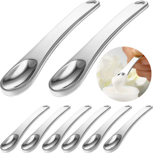 8 Pieces Skincare Spatula Metal Cosmetic Spatulas Makeup Applicator Mini Beauty Scoop Facial Cream Mask Spoon for Mixing and Sampling (Silver)