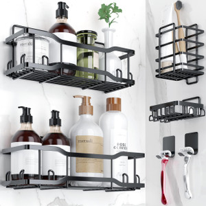 Shower Caddy Bathroom Shelves, The Athena Silken 4 Set, 40LB Capacity, Adhesive Tape No Drill - Rustproof -Gorgeous Powder Coated 304 Stainless Steel