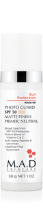 M.A.D Skincare PHOTO GUARD SPF 50 MATTE FINISH PRIMER Sun Protection  2-in-1 Sheer Matte Mineral Makeup Primer & Shield  UVA/UVB Defense  Creates