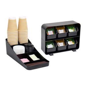 Mind Reader Tea Storage, Cup and Condiment Station, Set of 2, Countertop Organizer, Kitchen, 7.25"L x 15.5"W x 5.25"H, Black