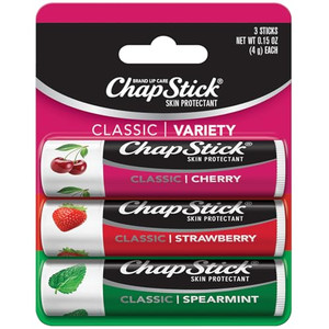 ChapStick Lip Care Set, Classic Collection 3-Pack  Spearmint, Cherry, and Strawberry Lip Balm, 0.15 Ea