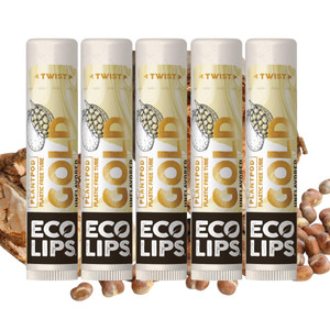 Eco Lips GOLD Organic Lip Balm with Baobab Oil  6-Pack | USDA Organic, Moisturizing Lip Care for Dry, Chapped Lips | 100% Plastic-Free Packaging | M