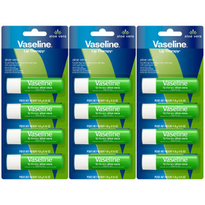 Vaseline Lip Therapy Aloe Fresh 12-Pack  Moisturizing Lip Balm for Very Dry Lips, 0.16 Oz Ea