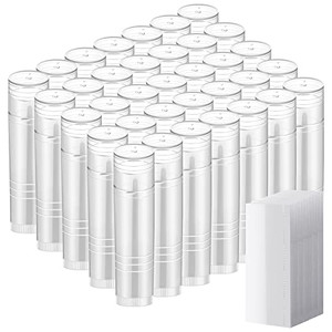 Yinkin 50 Pcs Lip Balm Containers Tubes Empty 3/16 oz Clear Lip Tubes and Shrink Wrap, Lip Gloss Tubes Lip Balm Containers with White Caps Twist Tube