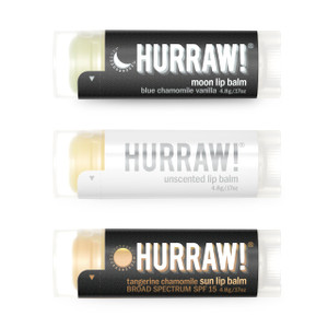 Hurraw! Moon Night Treatment, Unscented, Sun (Zinc Oxide SPF15) Lip Balms, 3 Pack Bundle: Organic, Certified Vegan, Cruelty & Gluten Free. Non-GMO, A