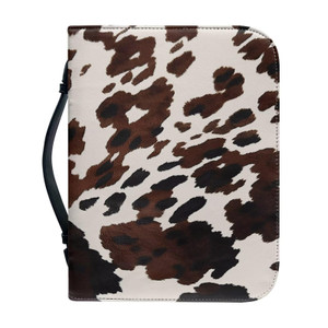 Pzuqiu Cow Hide Print Women Bible Cover with Handle PU Leather Bible Covers with Zippered Pocket Bible Carrier Bag for Girls Bible Study Supplies Chr