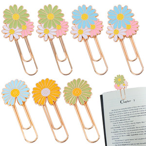 7 PCS Daisy Paper Clips Metal Paperclip Large Size Paper Clip Cute Bookmark Colorful Office Supplies Present for Teacher & Students, Bookmark Clamp D