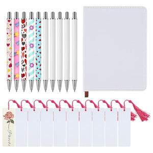 21Pcs Sublimation Notebook and Pen Set,A6 100 Pages Sublimation Blank Journal Notebook with 10Pcs Sublimation Ballpoint Pens and Double-Sided Bookmar