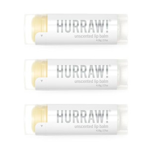 Hurraw! Unscented Lip Balm, 3 Pack: Organic, Certified Vegan, Cruelty and Gluten Free. Non-GMO, 100% Natural Ingredients. Bee, Shea, Soy and Palm Fre