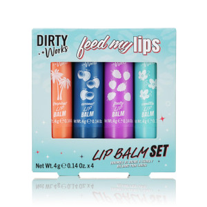 Dirty Works Feed My Lips, Lip Balm Set, 4 x 4g Nourishing, Hydrating Lip Salve Tubes Gift Set, Variaty of Fruity and Flavours