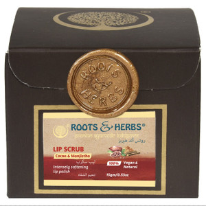 ROOTS AND HERBS Ayurvedic Cacao & Manjistha Cane Sugar Lip Scrub 100% Vegan, No-Paraben, No-SLS, No-Sulphate & Natural Treatment Exfoliator for Dark,