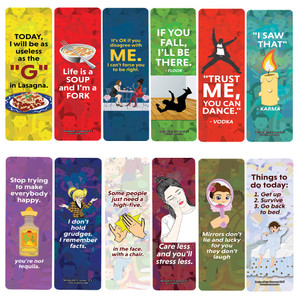 Creanoso Funny Silly Happy Life Quotes and Sayings Bookmarks (2-Sets X 6 Cards)  Daily Inspirational Card Set  Interesting Book Page Clippers  Gre