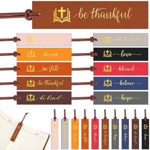 Skyygemm 10 Pcs Christian Leather Bookmarks Inspirational Bible Verse Cross Bookmarks Religious Christian Gifts for Women Men Church Sunday School Su