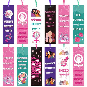 AFRITEE Womens History Month Decorations - 120 Pcs Empowered Freedom Equality Feminism Paper Bookmark Gift for Women, Women's History Month School Cl