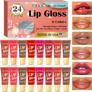 AZEN 24 Pack Lip Gloss Set, Color Lip Oil for Dry Cracked Lips Moisturizing Hydrating Nourishing with Vitamin E, Valentines Gifts Easter Basket Stuff
