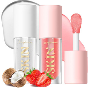 BANGFENG 2Pack Non-sticky Lip Oil, Moisturizing Glossy/Shiny Lip Gloss Oil PlumpingTint, Hydrating Lip Gloss Lip Balm, Long Lasting Nourishing Fruit