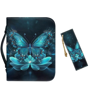 PU Bible Cover for Women - Bible Case with Leather Bookmark - Bible Study Supplies for Home, Office,Clear Butterfly and Flowers