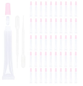 50 PCS Empty long slim 15ml squeeze pink lip gloss tubes lip oil sofe lipgloss tubes (pink lid)