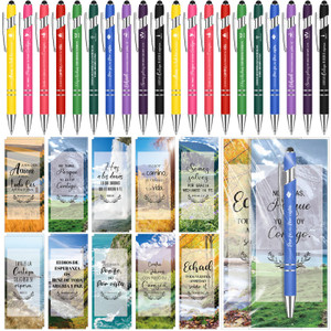 Chiisong 50 Sets Spanish Christian Gifts Bulk for Church Bible Verse Pens with Bookmarks Back to School Regalos Cristianos En Espanol for Religious C