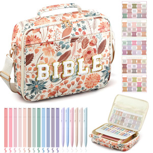 Sinload Extra Large Bible Cover Case Christian Bible Gift for Women 12.8 x 10.5" Chenille Letter PU Leather Bible Bag with Shoulder 5 Bible Tabs 6 Ge