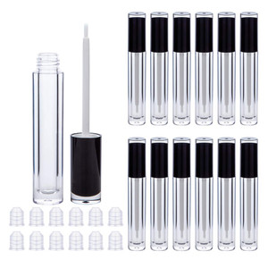 Lip Gloss Brush Wand Tubes Empty, 12 Pack 5ml Lip Gloss Containers with Wand, 12 Black Lip Gloss Tubes with Rubber Stoppers for DIY Lip Gloss Balm (B