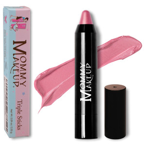 Mommy Makeup Triple Sticks Lipstick, Cream Blush & Treatment All-In-One with Shea & Cocoa Butter - Soft & Creamy Moisturizing Lip Crayon For Lips & C