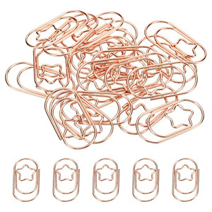 MECCANIXITY Paper Clip Star-Shaped Cute Decorative Fun Clips Bookmarks 0.9 Inch Rose Gold for Organize Office Home, Pack of 20