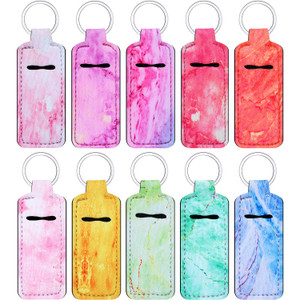 Blulu 10 Pieces Lipstick Holder Keychain Set - Clip-on Sleeve Pouch With Marble Pattern for Travel Accessories, 10 Colors