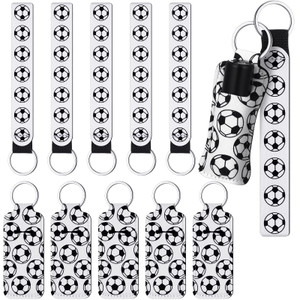 Sureio 20 Pcs Soccer Lipstick Holder Soccer Keychains Bulk Gifts for Team Portable Wristlet Keychain Lanyard for Lipstick