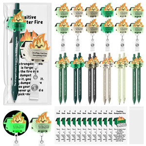 Sinload 12 Set Dumpster Fire Pens Funny Ballpoint Pens ID Card Holder and Emotional Bookmarks Employee Appreciation Gifts Bulk for Team Staff Office