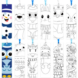 Haooryx Polar Animals Color Your Own Bookmarks - 75Pcs Kids DIY Coloring Blank Bookmarks Funny Winter Penguins Owl Book Mark for Xmas Party Supply Te