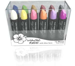 Magic Kiss Pack of 12 Color Changing Aloe Vera Lipstick Set Made in USA (Colors of Aloha 03)