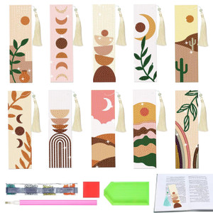 10Pcs 5D Diamond Art Bookmarks, Diamond Painting Bookmarks, Acrylic 5D Boho Bookmark Tassels, Floral Art DIY Painting Bookmark, Rhinestones Book Mark