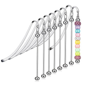 8Pcs Silver Beadable Bookmarks DIY Metal Blank Bar Modern Bookmark for Beads Stainless Steel Modern Beaded Craft Jewelry Pendant Charm Gift for Book