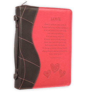 Pink Faux Leather Bible Cover for Women | Love Is - 2 Corinthians | Zippered Case for Bible or Book w/Handle, Extra Large