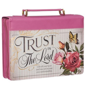 Christian Art Gifts Rose Pink Floral Fashion Bible Cover for Women: Trust in The Lord - Prov. 3:5 Inspirational Scripture Verse, Vintage Vegan Leathe