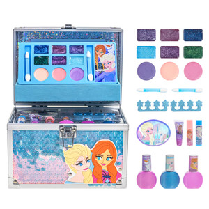 Disney Frozen Train Case Beauty Set, Kids Makeup Kit for Girls, Real Washable Makeup Set, Play Makeup, Party Favor, Birthday, Ages 3 4 5 6 7 8 9 10 1