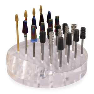PANA Round Transparent Acrylic Nail Drill Bit Holder Display Organizer Stand - Carbide Bit Storage Mount For Manicure Tools Nail Salon - 12 Holes Cle