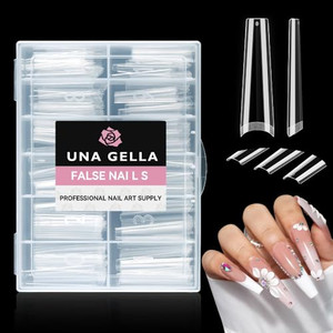 UNA GELLA Coffin Fake Nails Tips Extra Long 216 PCS XXL Coffin Acrylic Fake False Nails Tips Long Ballerina Nail Tips with Box for Nail Salons and Ho