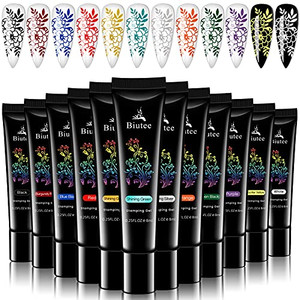 SEISSO Stamping Nail Polish Gels, 12 Colors Stamping Gels 0.25 Fl Oz Soak Off Printed Gel UV Stamp Nail Gel for Nail Stamp Plate Stamper DIY Nail Art