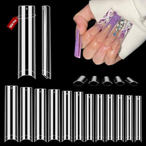 Quaferen Clear Square Nail Tips, 504PCS 3XL Long No C Curve Nail Tips, Half Cover Flat Tapered Square Straight Gel Acrylic Tips False Nails for DIY S