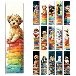 Peacoblue 30pcs UV DTF Bookmarks Transfer Stickers Wraps Dog and Stack of Books for Women Men Reading, Waterproof Bookmarkers Decal(No Blank Bookmark