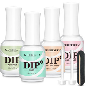 AZUREBEAUTY 4+4pc Dip Powder Liquid Set, 15ml/0.5oz, with Base/Top Coat, Activator, Brush Saver, Nail File Fast Drying Formula, No UV Light Needed ?
